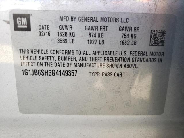 1G1JB6SH5G4149357 - 2016 CHEVROLET SONIC LS SILVER photo 10