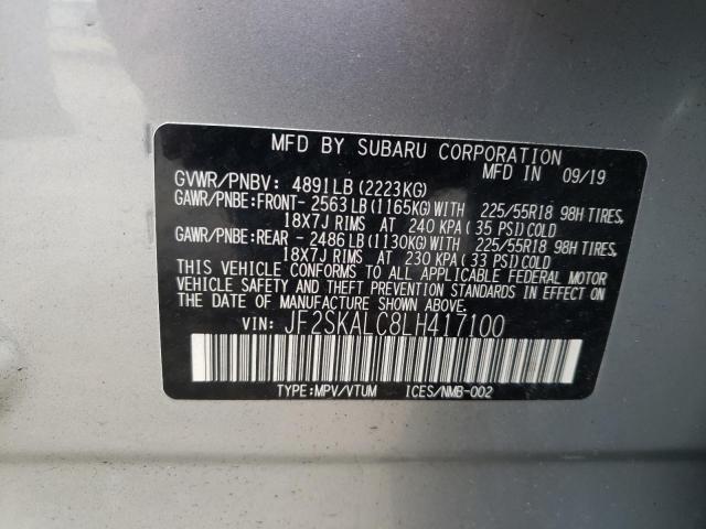 JF2SKALC8LH417100 - 2020 SUBARU FORESTER S SILVER photo 10