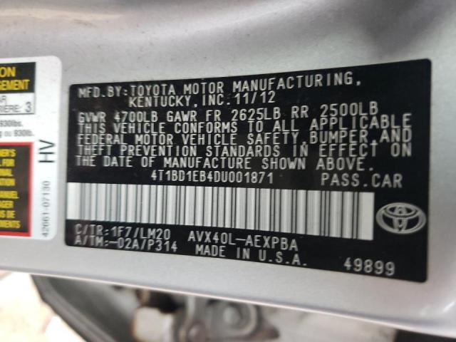 4T1BD1EB4DU001871 - 2013 TOYOTA AVALON HYB SILVER photo 10