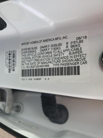 19UUB2F32KA001464 - 2019 ACURA TLX WHITE photo 10