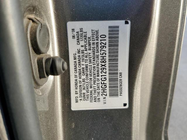 2HGFG129X8H579210 - 2008 HONDA CIVIC EXL Gris photo 12