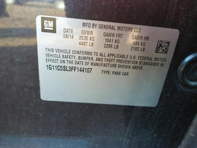 1G11C5SL3FF144107 - 2015 CHEVROLET MALIBU 1LT 黑色 照片 10