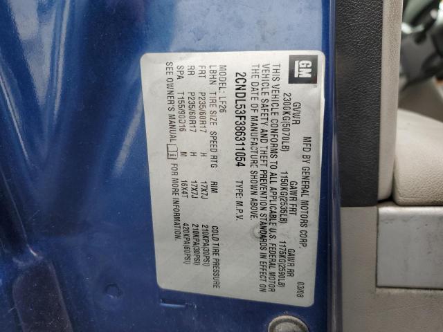 2CNDL53F386311054 - 2008 CHEVROLET EQUINOX BLUE photo 10