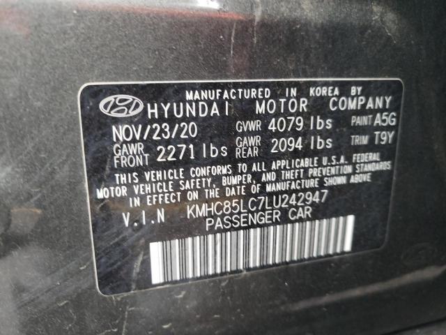 KMHC85LC7LU242947 - 2020 HYUNDAI IONIQ SEL CHARCOAL photo 10