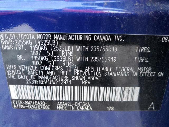 2T3YFREV1FW212971 - 2015 TOYOTA RAV4 LIMIT BLUE photo 10