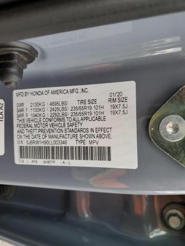 5J6RW1H90LL003346 - 2020 HONDA CR-V TOURI GRAY photo 10