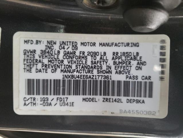 1NXBU4EE6AZ177361 - 2010 TOYOTA COROLLA S GRAY photo 10