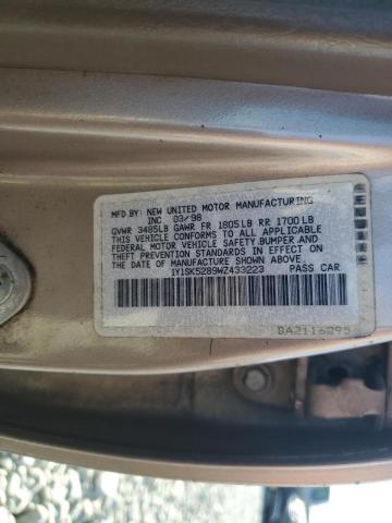 1Y1SK5289WZ433223 - 1998 CHEVROLET GEO PRIZM თაფლისფერი ფოტო 10