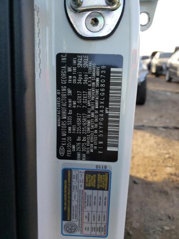 5XYPG4A3XLG680739 - 2020 KIA SORENTO L WHITE photo 10