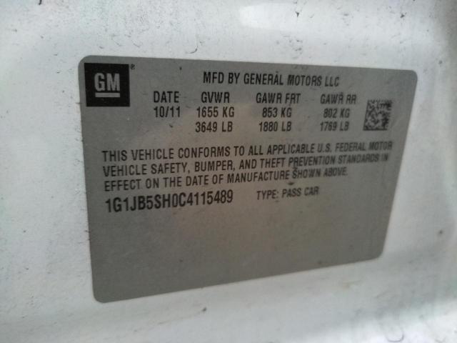 1G1JB5SH0C4115489 - 2012 CHEVROLET SONIC LS WHITE photo 10