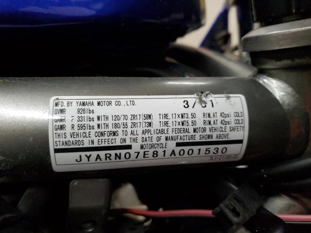 JYARN07E81A001530 - 2001 YAMAHA FZS10 BLUE photo 10