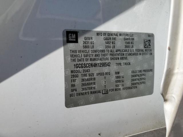 1GCGSCEN4H1298542 - 2017 CHEVROLET COLORADO L WHITE photo 10