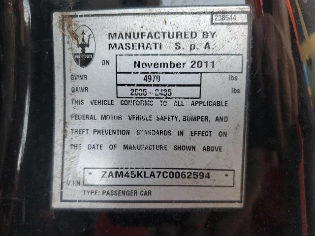 ZAM45KLA7C0062594 - 2012 MASERATI GRANTURISM BLACK photo 10