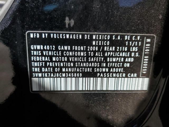 3VW1K7AJ8CM345869 - 2012 VOLKSWAGEN JETTA BASE 黑色 照片 10