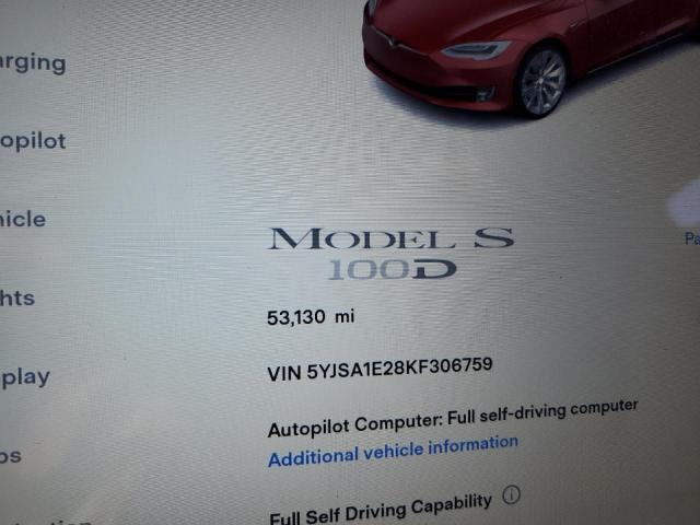 5YJSA1E28KF306759 - 2019 TESLA MODEL S Rojo foto 8