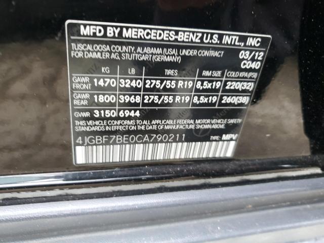 4JGBF7BE0CA790211 - 2012 MERCEDES-BENZ GL 450 4MA BLACK photo 10