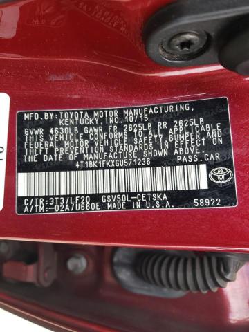 4T1BK1FKXGU571236 - 2016 TOYOTA CAMRY XSE RED photo 10