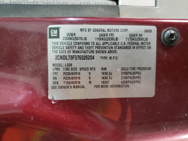 2CNDL73F376026204 - 2007 CHEVROLET EQUINOX BURGUNDY photo 10