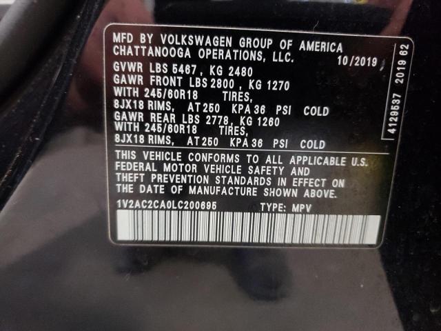 1V2AC2CA0LC200695 - 2020 VOLKSWAGEN ATLAS CROS Черный фото 10