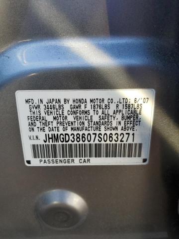 JHMGD38607S063271 - 2007 HONDA FIT S 灰色 照片 10