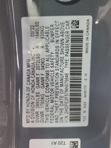 2HGFE2F57NH575646 - 2022 HONDA CIVIC SPOR 灰色 照片 10