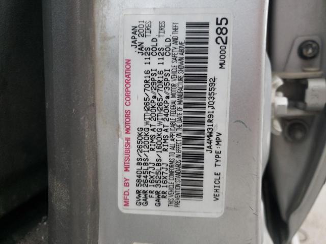 JA4MW31R91J035592 - 2001 MITSUBISHI MONTERO XL SILVER photo 10