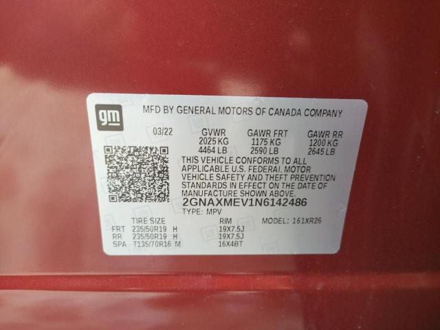 2GNAXMEV1N6142486 - 2022 CHEVROLET EQUINOX RS RED photo 10