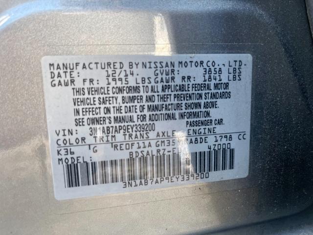 3N1AB7AP9EY339200 - 2014 NISSAN VERSA GRAY photo 10