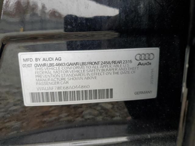 WAUAF78E68A044860 - 2008 AUDI A4 2.0T BLACK photo 10