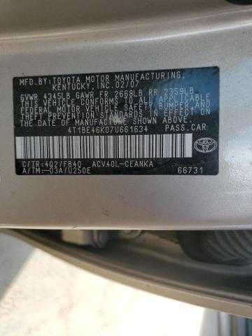 4T1BE46K07U661634 - 2007 TOYOTA CAMRY CE TAN photo 10