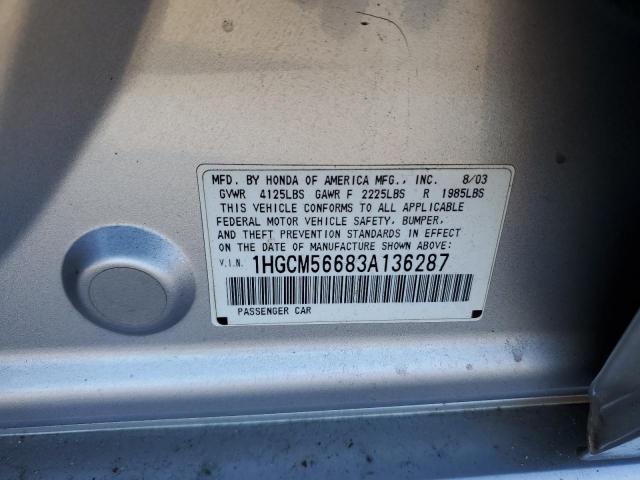 1HGCM56683A136287 - 2003 HONDA ACCORD EX GRAY photo 10