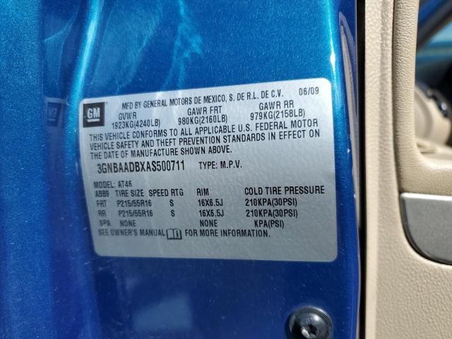 3GNBAADBXAS500711 - 2010 CHEVROLET HHR LS BLUE photo 10