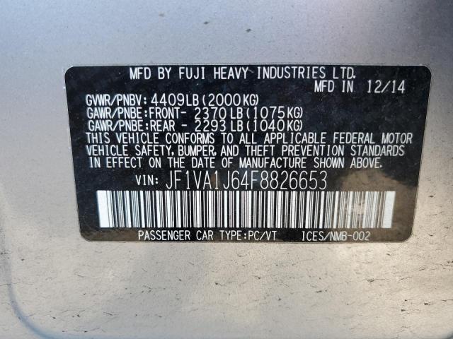 JF1VA1J64F8826653 - 2015 SUBARU WRX LIMITE SILVER photo 10