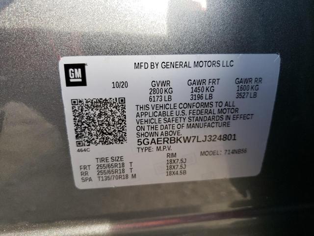 5GAERBKW7LJ324801 - 2020 BUICK ENCLAVE ES GRAY photo 10