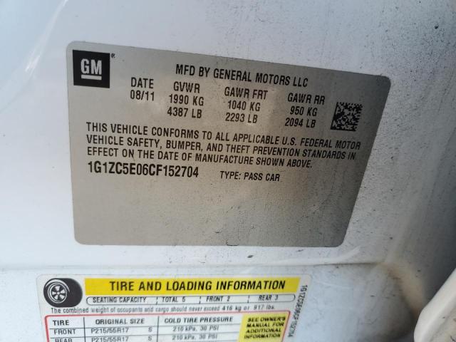 1G1ZC5E06CF152704 - 2012 CHEVROLET MALIBU 1LT თეთრი ფოტო 10