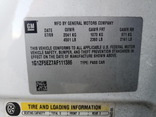 1G1ZF5EZ7AF111386 - 2010 CHEVROLET MALIBU HYB WHITE photo 10