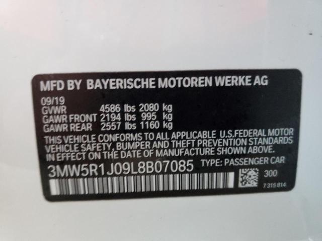 3MW5R1J09L8B07085 - 2020 BMW 330I WHITE photo 10