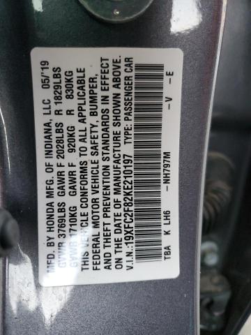 19XFC2F82KE210197 - 2019 HONDA CIVIC SPOR 灰色 照片 10