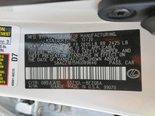 58ACZ1B15MU089646 - 2021 LEXUS ES 350 BAS WHITE photo 10