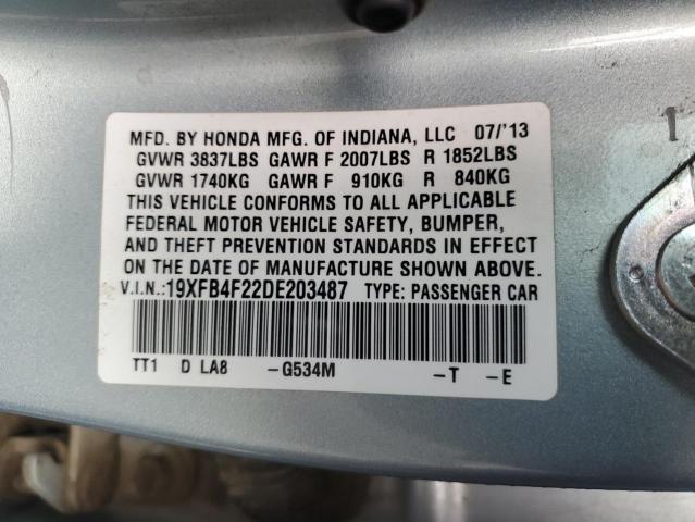 19XFB4F22DE203487 - 2013 HONDA CIVIC HYBR BLUE photo 10