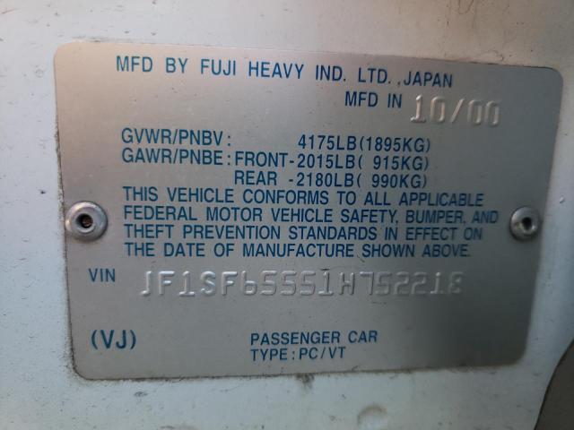 JF1SF65551H752218 - 2001 SUBARU FORESTER S WHITE photo 10