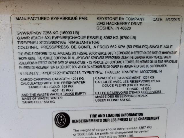 4YDF37221E4700213 - 2014 KEYSTONE MONTANA WHITE photo 10