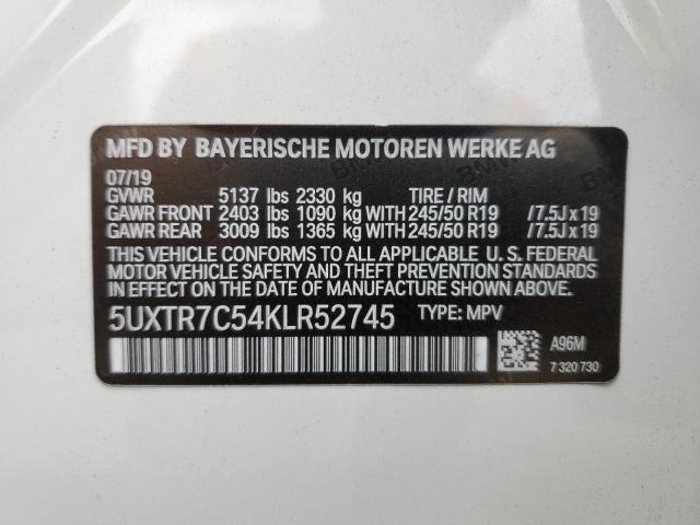 5UXTR7C54KLR52745 - 2019 BMW X3 SDRIVE3 WHITE photo 10