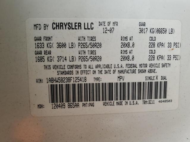 1A8HW58238F125418 - 2008 CHRYSLER ASPEN CREAM photo 10