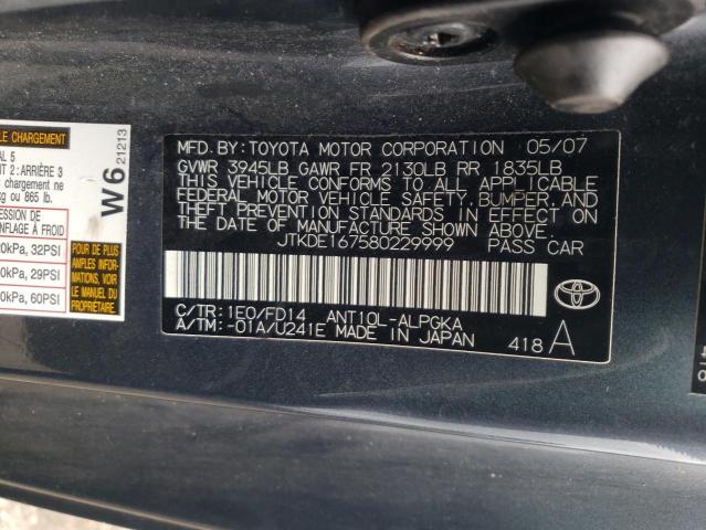 JTKDE167580229999 - 2008 TOYOTA SCION TC შავი ფოტო 10