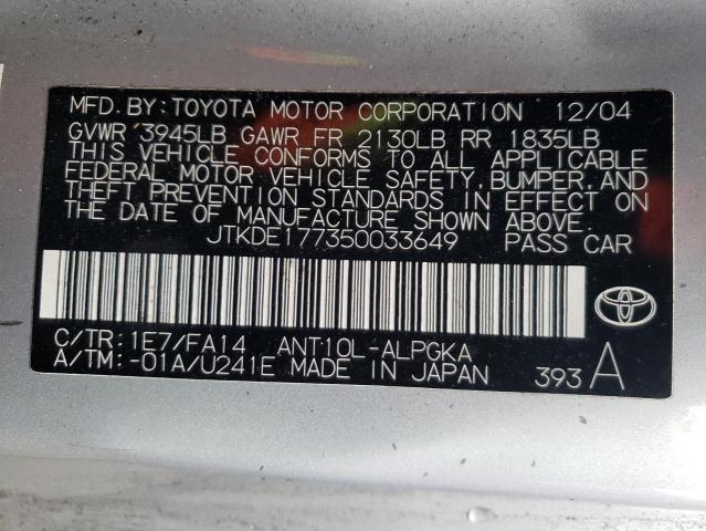 JTKDE177350033649 - 2005 SCION TC SILVER photo 10