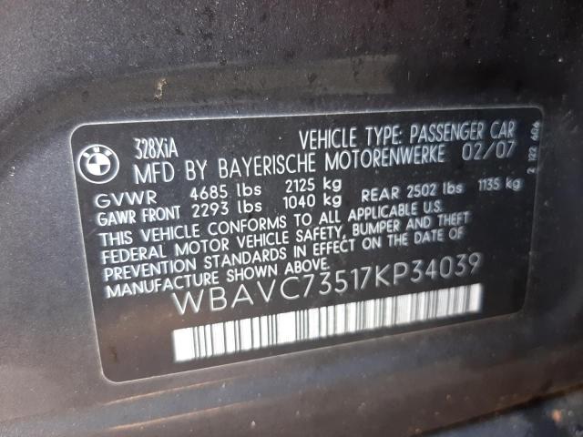 WBAVC73517KP34039 - 2007 BMW 3 SERIES Boz foto 10