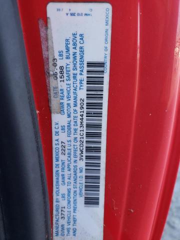 3VWCD21C13M441902 - 2003 VOLKSWAGEN NEW BEETLE 红色 照片 10