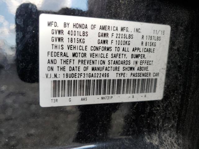 19UDE2F31GA022496 - 2016 ACURA ILX BASE W Черный фото 10