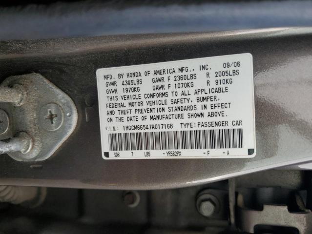 1HGCM66547A017168 - 2007 HONDA ACCORD BEIGE photo 10